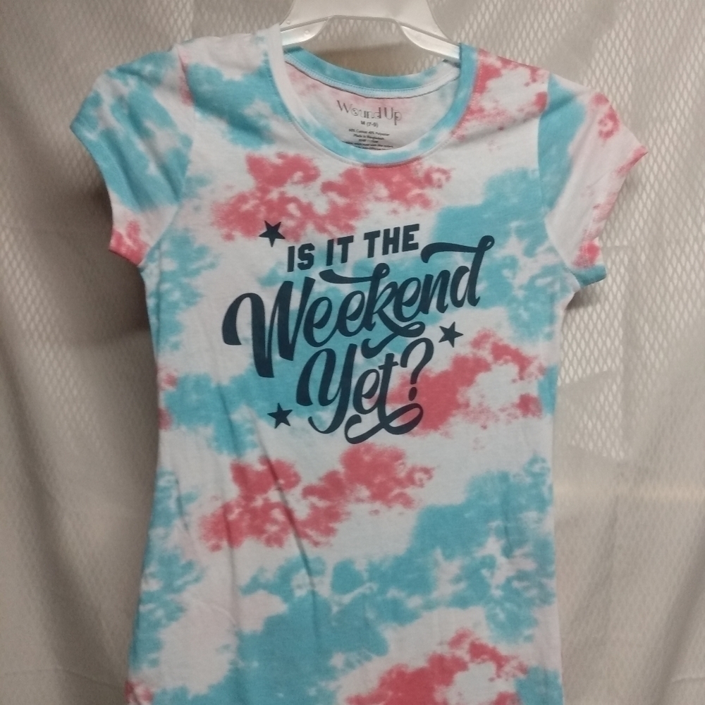 Wound Up Tee Shirt, sz 7-9, Red White Blue, " Is It The Weekend Yet" pre…